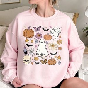 Halloween Crewneck Sweatshirt Ghost Pumpkin skeleton Bats S M L XL